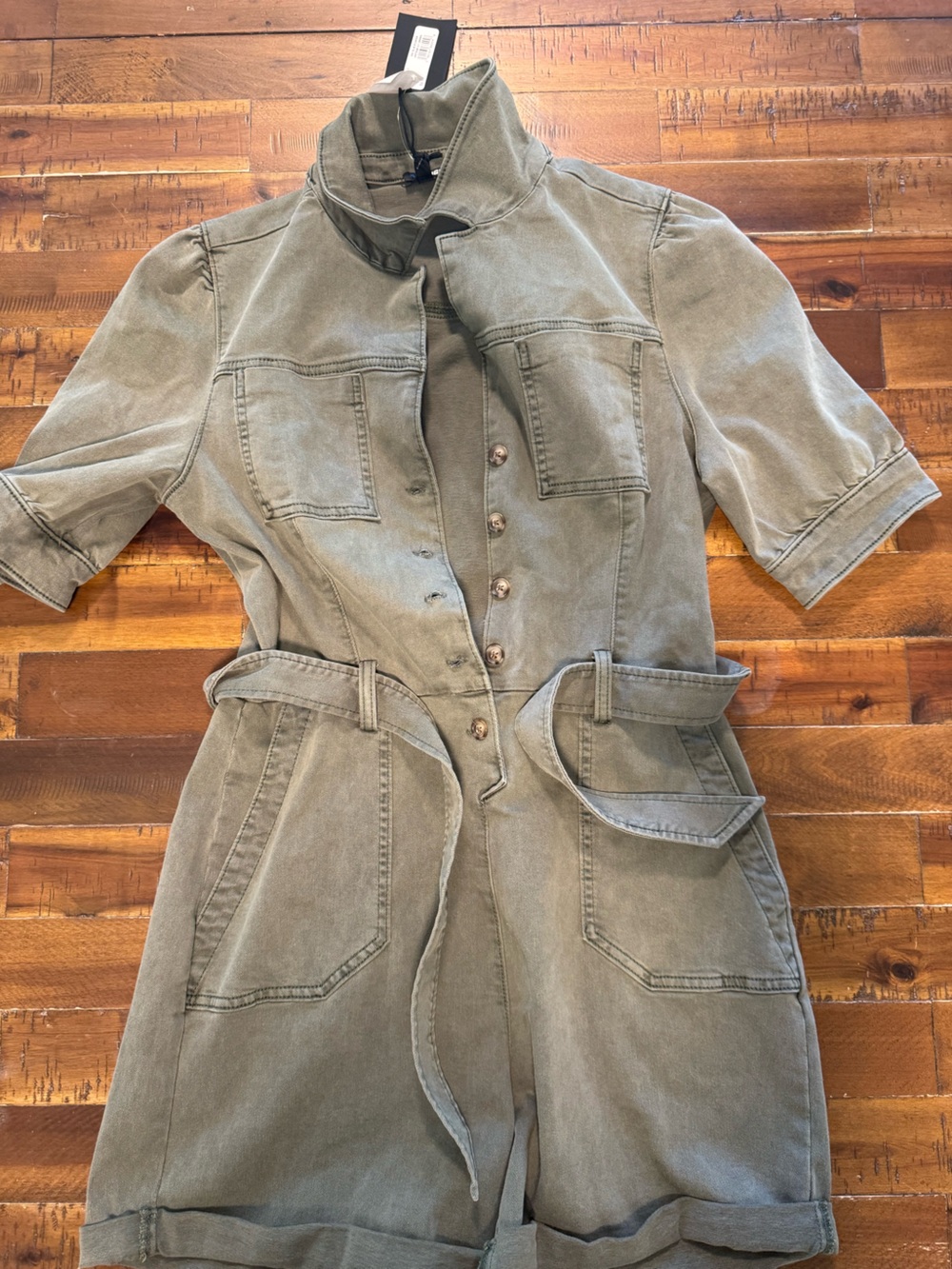 PAIGE Olive Green Short-Sleeve Utility Jumpsuit